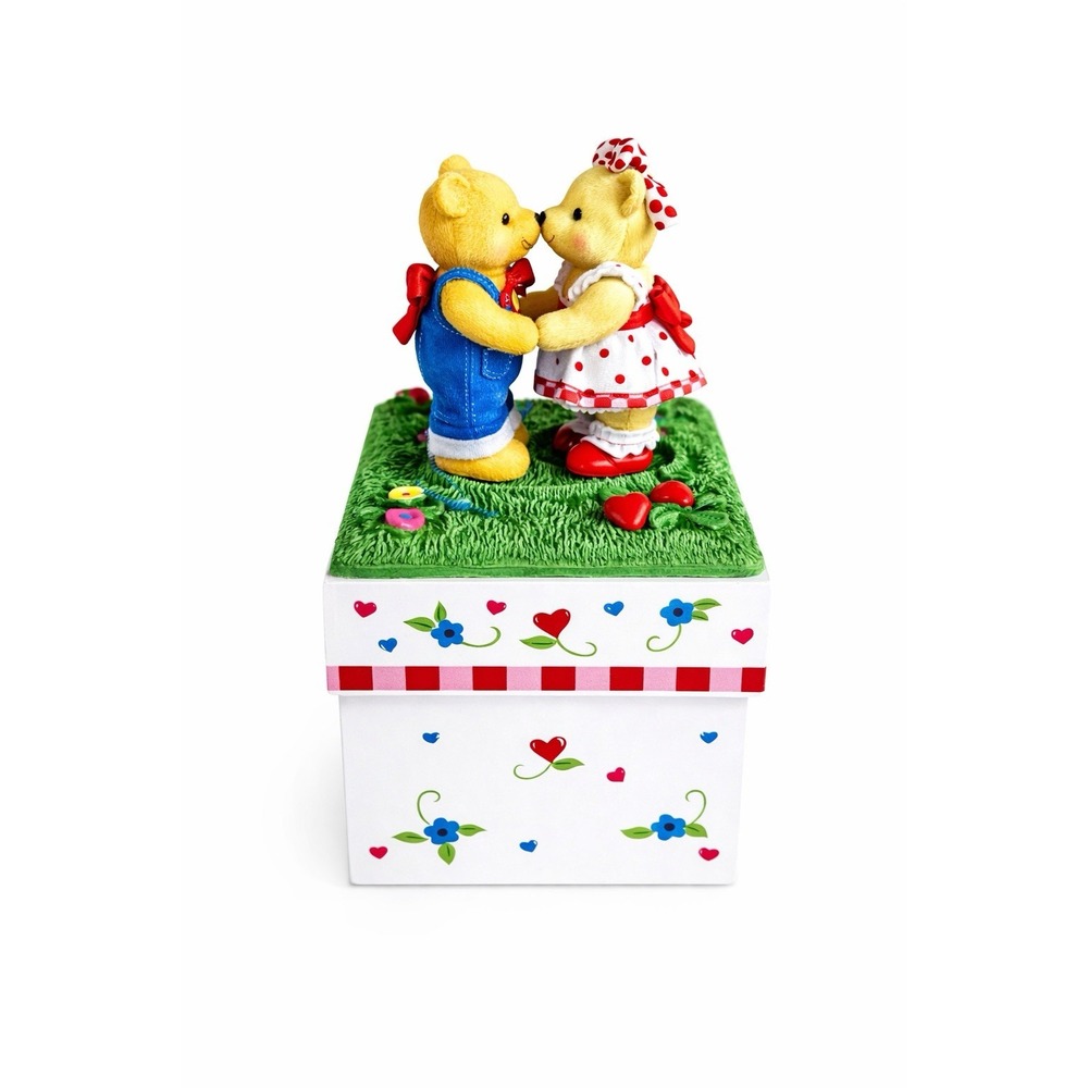 Avon  Kissing Bears Music Box Animated Rotating Teddy Bear Jewelry Box Works